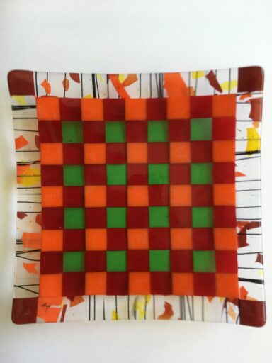 Glass plate coloured glass, wedding gift, art deco style, glass art Australia, art glass, artisan, home decor, handmade, Australia