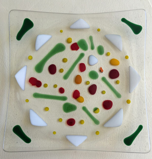 Glass plate coloured glass, wedding gift, art deco style, glass art Australia, art glass, artisan, home decor, handmade, Australia